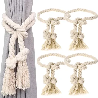 Vorhanghalter aus Baumwolle, handgewebt, 4 Stück, beige