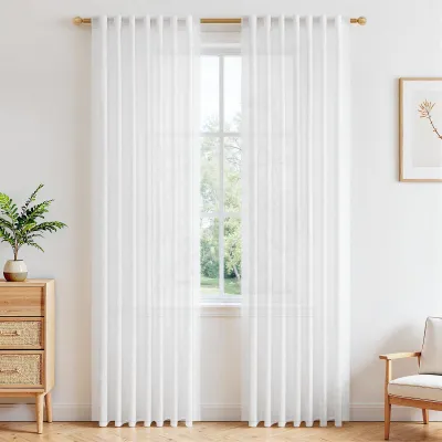 Linnenlook-Gardinen, halbtransparent, 2er-Set, 140x200 cm, Weiß