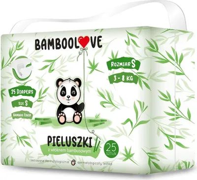 PIELUCHY Z WŁÓKNEM BAMBUSOWYM ROZMIAR S 3 - 8 kg (25 szt.) - BAMBOOLOVE
