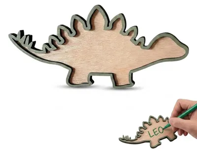 Produktbild von Dino Türschild aus Holz - Wanddeko Stegosaurus Motiv - Kinderzimmer - 28 x 13 cm