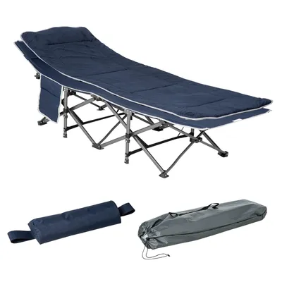 Image de Lit de camping pliable avec oreiller, poche latérale et matelas, jusqu'à 150 kg