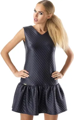Produktbild von Damen Kleid Elegant Stepp-Muster Mini-Kleid Dunkelblau/M/38