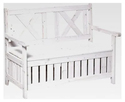 Produktbild von Sitzbank mit Stauraum für 2 Personen, Gartentruhe, Kissentruhe, Aufbewahrung, Weiß, 115 x 61 x 85 cm