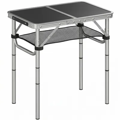 Produktbild von Campingtisch Klapptisch mit Netzfach, 4 Höhenverstellungen, Tragegriff Aluminium 60 x 40 x 26-60 cm Schwarz