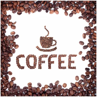 Produktbild von Wallario Premium Glasbild, freischwebende Optik, kräftige Farben, Größe 30 x 30 cm Motiv Kaffee Schrift aus Kaffeebohnen