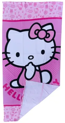Obrázek produktu pro Dětská plážová osuška s motivem Hello Kitty, vyrobená z polyesterové mikrovlákno, váha 245 g/m², velikost: [zde by měla být uvedena konkrétní velikost, např. "velikost: 70x140 cm"]