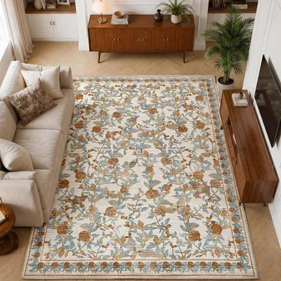 Imagen del producto de Alfombra vintage para sala de estar, 200 x 280 cm, lavable a máquina y antideslizante