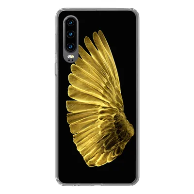 Produktbild von MuchoWow® Handyhülle Schutzhülle Hülle für Huawei P30 Goldene Flügel auf schwarzem Hintergrund Silikon Softcase Handy Hülle - Kartenbesitzer