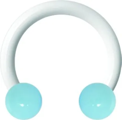 Immagine prodotto di Piercing all'ombelico a ferro di cavallo in bianco con 2 palline in acciaio inossidabile da 3 mm smaltate di blu chiaro - F-EBCBN.W - 10,0 millimetri
