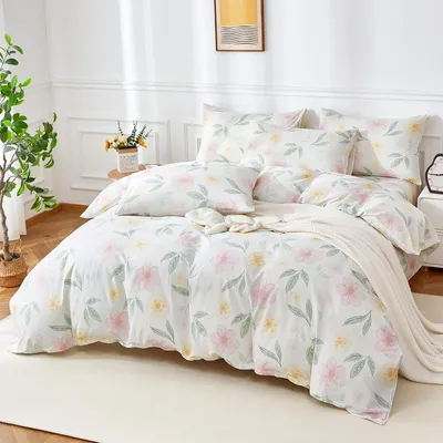 Produktbild von Florale Bettwäsche Set - 3-teilig 155 x 220 cm in Rosa und Gelb
