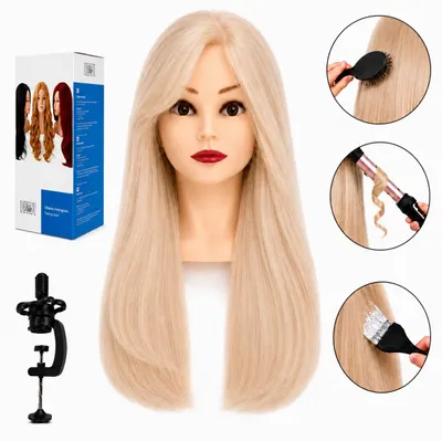 Image de Tête à coiffer Jessica cheveux naturels 55 cm avec support, Image générée par une IA