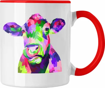 Produktbild von Trendation - Kuh Tasse Polygon Geometrisch Grafik Geschenk für Landwirt Bauern (Rot)