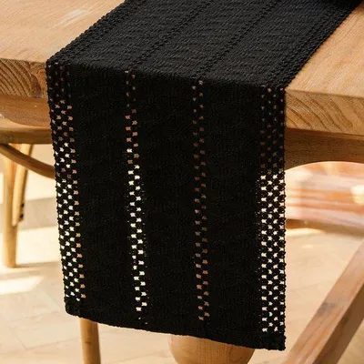 Produktbild von Schwarze Boho Tafelrunner aus Baumwolle 30x140 cm