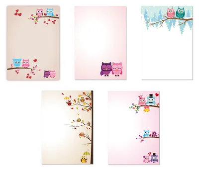 Produktbild von 5 x 5 Blatt im Set Briefpapier Mix DIN A4 Eulenpapier gemischt (Eulen-5223)