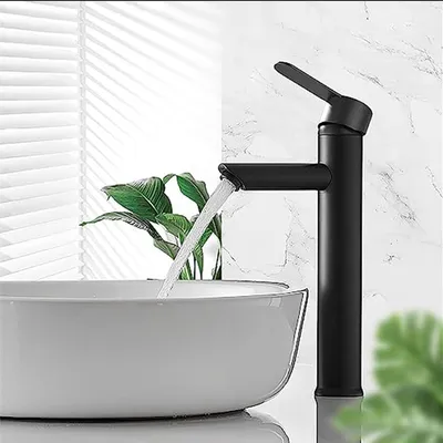 Produktbild von Küchen- und Badezimmer-Waschtischarmatur, Edelstahl, tropffrei, wassersparend (Schwarz)