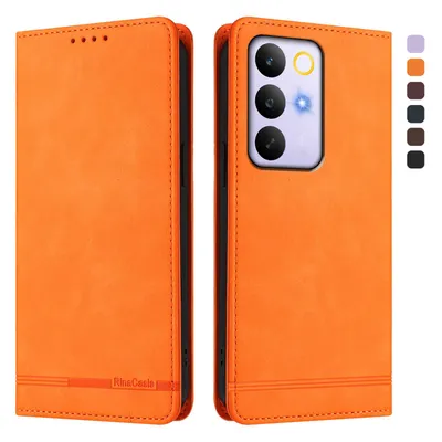 Image de Housse pour Realme C85,Polyuréthanerétro en cuir avec rabat et poche pour carte et magnétique Orange