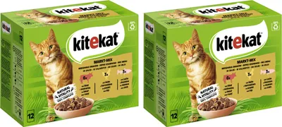 Produktbild von KITEKAT™ Multipack Portionsbeutel Markt-Mix 3 Varietäten Rind, Huhn, Lachs in Gelee 2 x 12 x 85g