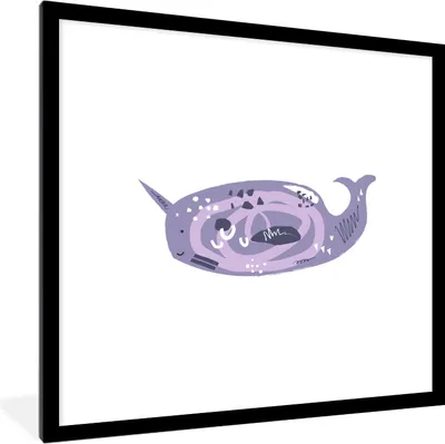 Produktbild von MuchoWow® MuchoWow® Gerahmtes Poster Narwal - Lila - Pastell 40x40 cm - Poster mit zchwarzem Bilderrahmen - Poster - Plakat im Rahmen