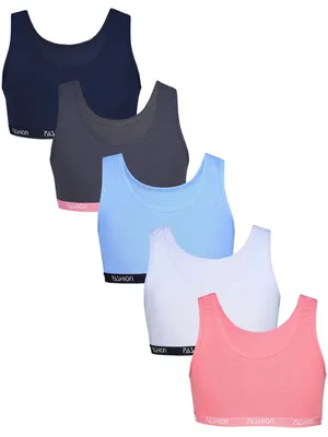Produktbild von TupTam Mädchen Bustier mit breiten Trägern 5er Pack, Farbe: Fashion Dunkelblau Dunkelgrau Blau Apricot Lila, Größe: 146-152