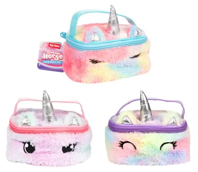 Immagine prodotto di Borsa cosmetica a forma di unicorno, in peluche, 16x12 cm, disponibile in 3 colori