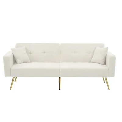 Produktbild von Abrihome 3-Sitzer Schlafsofa mit 175 × 90 cm Liegefläche, Gästebett Sofabett mit Kissen und Verstellbare Rückenlehne, Weiß