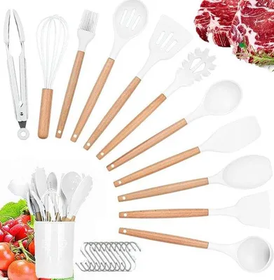Produktbild von Küchenzubehör-Set 12-teilig, hitzebeständig, silikon, weiß
