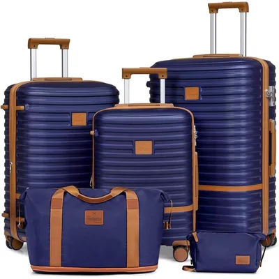 Productafbeelding van Kofferset, 5-delig, met ABS harde schaal, uitbreidbaar, met TSA-slot en 4 wielen, marineblauw