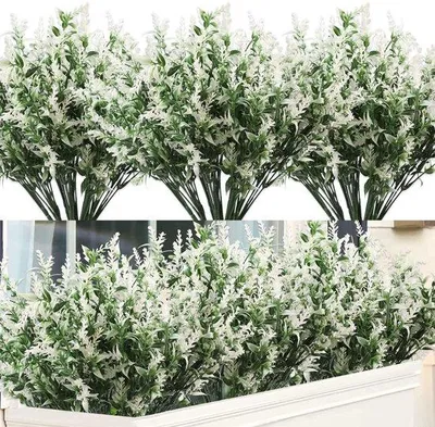 Produktbild von 12 Büschel Kunstlavendel, UV-beständig, künstliche Pflanzen für Garten, Balkon und Dekoration – Weiß