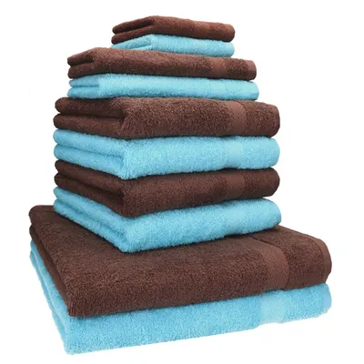 Produktbild von Betz 10-tlg. Handtuch-Set PREMIUM CLASSIC 2 Duschtücher 4 Handtücher 2 Gästetücher 2 Seiftücher Farbe: nussbraun & türkis
