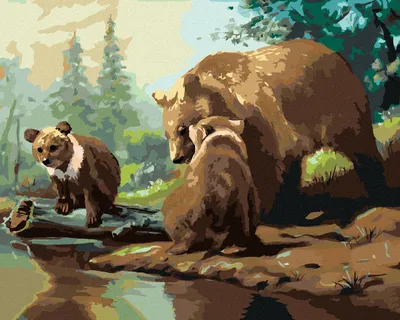 Immagine prodotto di Zuty - Dipingere con i numeri - ORSO CON CUCCIOLI AL FIUME (D. RUSTY RUST), 40x50 cm, tela tesa su telaio