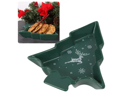Obrázek produktu pro Vánoční talíř na svačinu, zelený vánoční stromek 15,5x20x3,6 cm