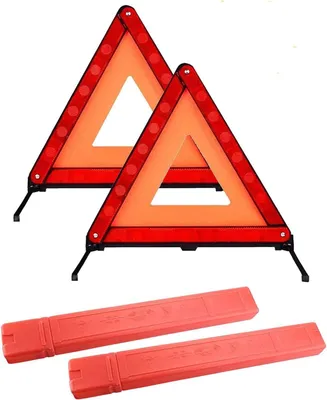 Imagen del producto de Triángulos de advertencia, 2 unidades, con caja de almacenamiento, de color rojo, para automóviles y asistencia en caso de avería