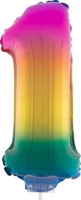 Produktbild von Zahlen Folienballon 41 cm mit Stab - Regenbogen Zahl 1
