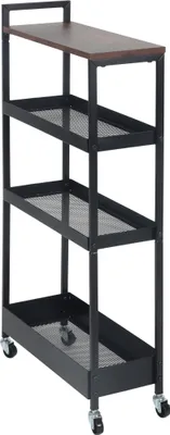 Produktbild von Relaxdays Nischenwagen, 4 Ebenen, Industrial-Design, HBT: 98 x 20 x 50 cm, Bad, Küche, Metall, Rollwagen, braun/schwarz