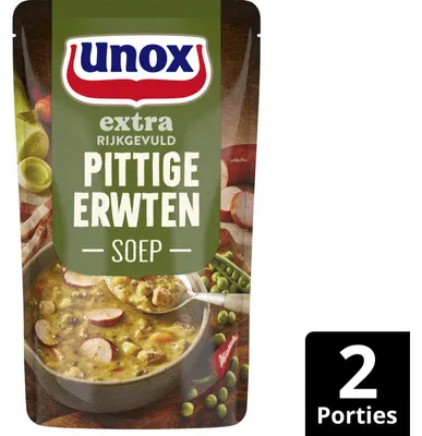 Produktbild von Unox Pittige Erwtensoep 570 ml – Würzige, herzhafte Erbsensuppe