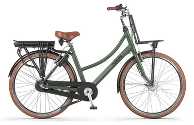 Produktbild von Tomos EB 15 - E-Bike - 28 Zoll - 250W Motor - 140 km Reichweite - 3-Gang - 626Wh Akku - Tiefeinsteiger - Olivgrün Matt