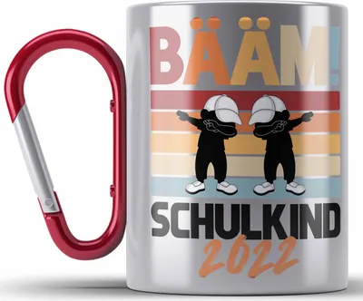 Produktbild von Trendation - Einschulung Jungs Geschenk für Schultüte Füllung Edelstahl Tasse Karabiner Schulstart 1. Schultag Schuleinführung Schulanfang Geschenkidee Schulkind Junge (Rot)