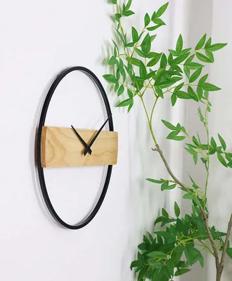 Obrázok produktu pre SensaHome nástenné hodiny Reykjavik - Moderné minimalistické okrúhle hodiny - Škandinávsky dizajn s drevom - Ø35 cm - Béžová