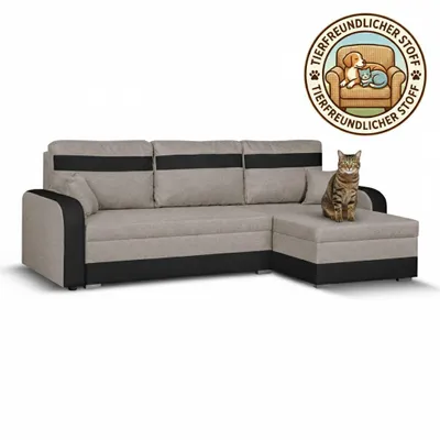 Produktbild von KomfortWelt24 Ecksofa mit Schlaffunktion und praktischem Bettkasten - Bequemer Eckcouch 214x140 cm L-Form CONDI Beige/Schwarz