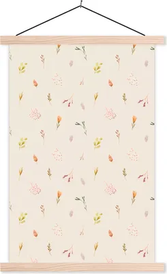 Produktbild von MuchoWow® Textilposter Blumen - Pastell - Pflanzen 60x90 cm mit holzfarbenen Rahmen - Textil