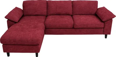 Immagine prodotto di Set di divani HWC-O71, divano angolare a L, superficie reclinabile a sinistra/destra, tessuto (320 g/m²) legno 84x229x140cm ~ bordeaux