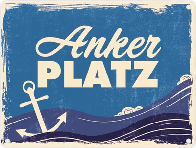 Produktbild von Metallschild in 15x20 cm mit Meer Motiv und Anker - Ankerplatz mit Wellen an