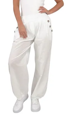 Produktbild von 297 Mississhop Damen leichte einfarbige Hose Sommerhose Haremshose Ballonhose Pluderhose Pumphose Aladinhose Sommer Uni baggy pants Weiß