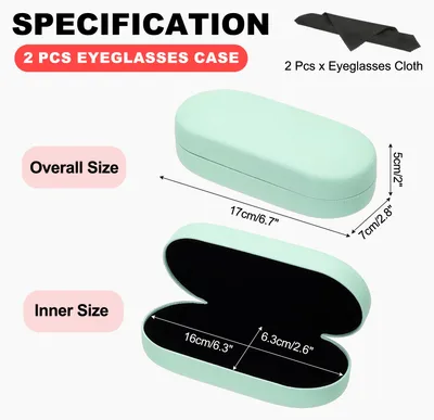 Produktbild von Hard Shell Brillenetui, 2er Pack Kunstleder Gro?es Brillenetui Litchi-Grain Schutzbrille Organizer fš¹r Damen Herren Brillen Sonnenbrillen Aufbewahrung, Hellgrš¹n