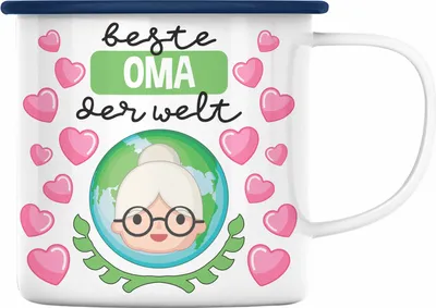 Produktbild von Trendation - Für Die Beste Oma Der Welt Emaille Tasse Geschenk Geschenkidee Von Enkel Enkelin (Blau)