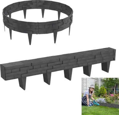 Obrázek produktu pro XINZI Okraj trávníku, ohraničení záhonů, zahradní palisáda v kamenném vzhledu, ohraničení záhonů, okraj pro sekání trávy, okrajové kameny z plastu, 10 prvků po 100 cm (10 m, antracitová barva)