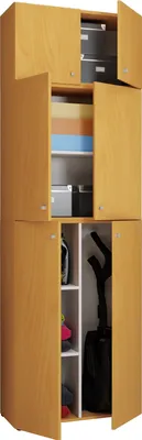 Immagine prodotto di Armadio scopa in legno | 6 scomparti | Dimensioni: H. 223 x W. 70 x D. 39 cm | Armadio per la casa | Armadio multiuso | Collegamento con due porte - Lona