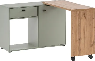 Produktbild von Homeoffice Schreibtisch, drehbare Tischplatte, pistazie mit Eiche, TONDELA-80