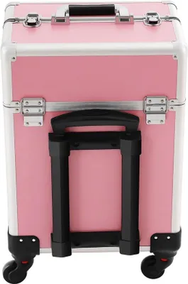 Imagen del producto de Maletín de maquillaje con ruedas - Rosa - 4 bandejas organizadoras - PVC - Para profesionales