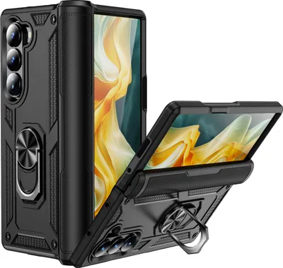 Produktbild von Schutzhülle für Samsung Galaxy Z Fold 6 Dual Layer Robust Militäre Fallschutz Hülle mit Ringhalterung Ständer Schwarz